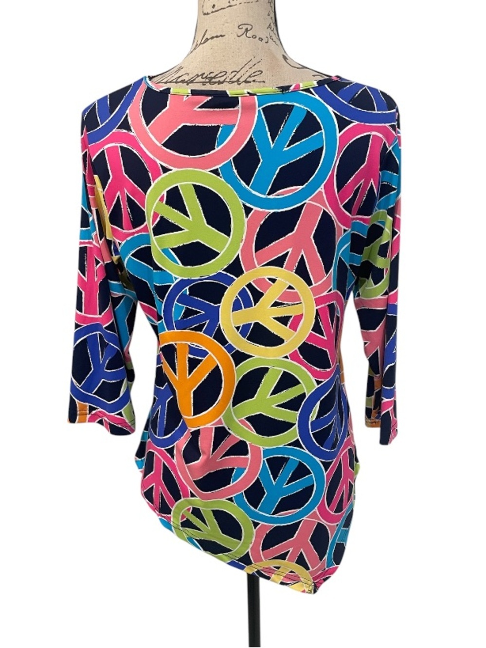 Anthony’s Resort Wear Colorful Peace Sign Asymmetrical Top Small Y2K Beachy - Picture 4 of 8